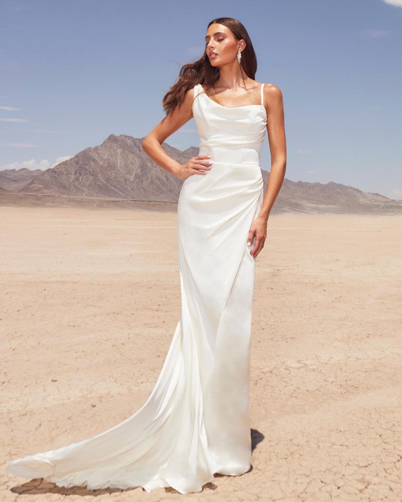 Lp2425 simple fitted wedding dress with long sleeves or straps4